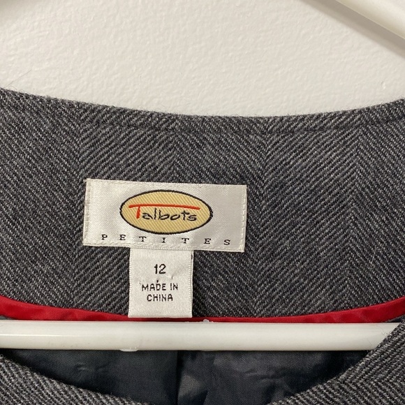 Talbots Petites Blazer Grey Tweed Cape 70% Wool 30% Viscose Size 12 Missing Belt - Picture 3 of 8